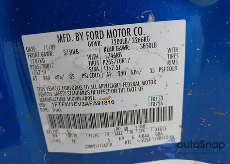 2010 Ford F150 Supercrew from USA, damaged, VIN 1FTFW1EV3AFA91816